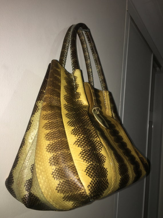 Bowling Bag Rare Vintage Python Skin Leather Satc… - image 3