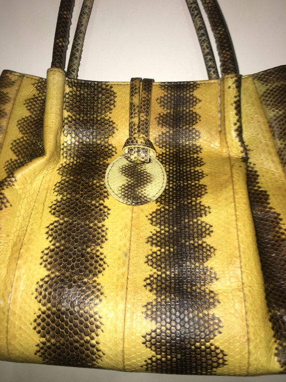 Bowling Bag Rare Vintage Python Skin Leather Satc… - image 5