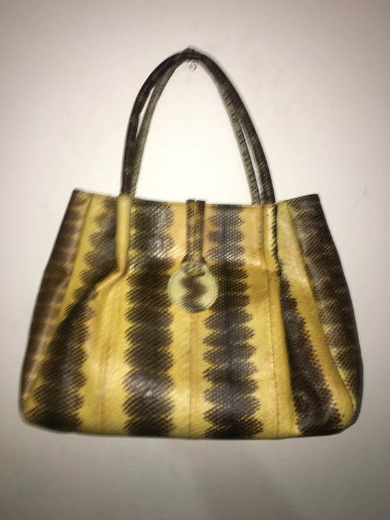 Bowling Bag Rare Vintage Python Skin Leather Satc… - image 1