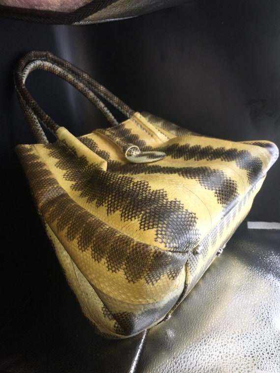 Bowling Bag Rare Vintage Python Skin Leather Satc… - image 7