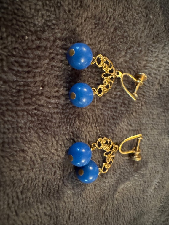 Vintage Czech glass blue beads screw back earrings