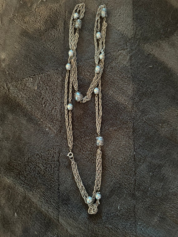 Vintage silver double strand necklace with grey pe