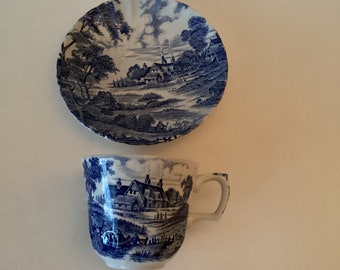 Vintage Blue Ridgeway Ironstone Stafford-Shire England cup & saucer “meadowsweet” pattern