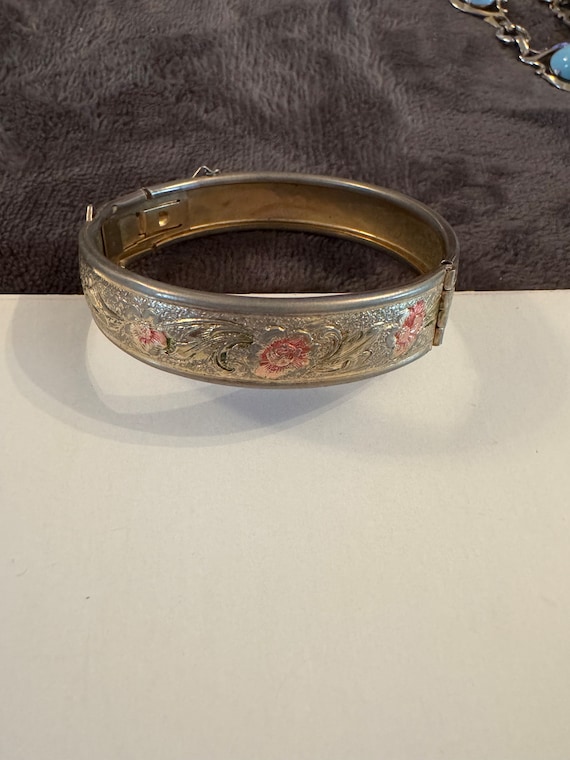 Vintage Victorian bracelet with rose deco and gol… - image 1