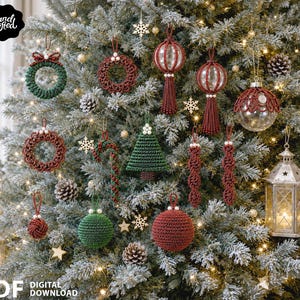 Rhinestone Cord Christmas Ornament Pattern | DIY Holiday Decoration Set PDF | Sparkly Tree Bauble Tutorial