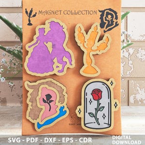 ストーリーブックラブマグネットSVG | レーザーカットファイル | DIYギフトや装飾に最適な魅惑的なカップルのシルエット