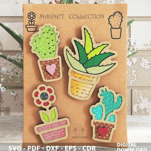 Sappige magneet SVG-bundel – ingemaakte cactus lasergesneden bestanden – schattig plantdecor – digitale download