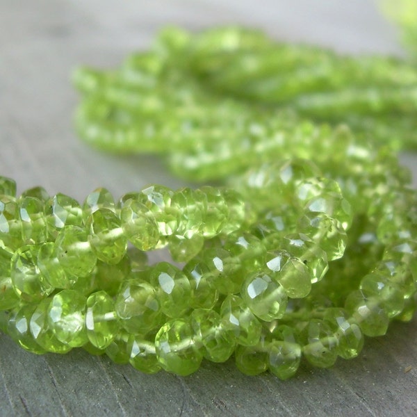 SALE - Sparkly Faceted Peridot Rondelles - 4mm - 14 inch strand