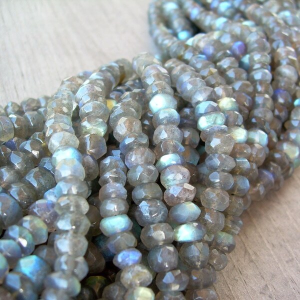 Obscenely Huge Faceted Labradorite Rondelles - 7-8mm - 14 inch strand