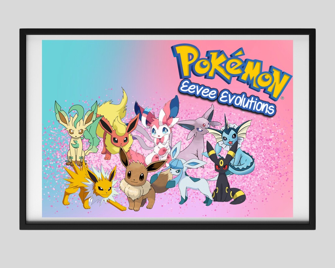 Eevee Eeveelution Pink Glitter Poster Pokemon Wall Art Digital Poster 