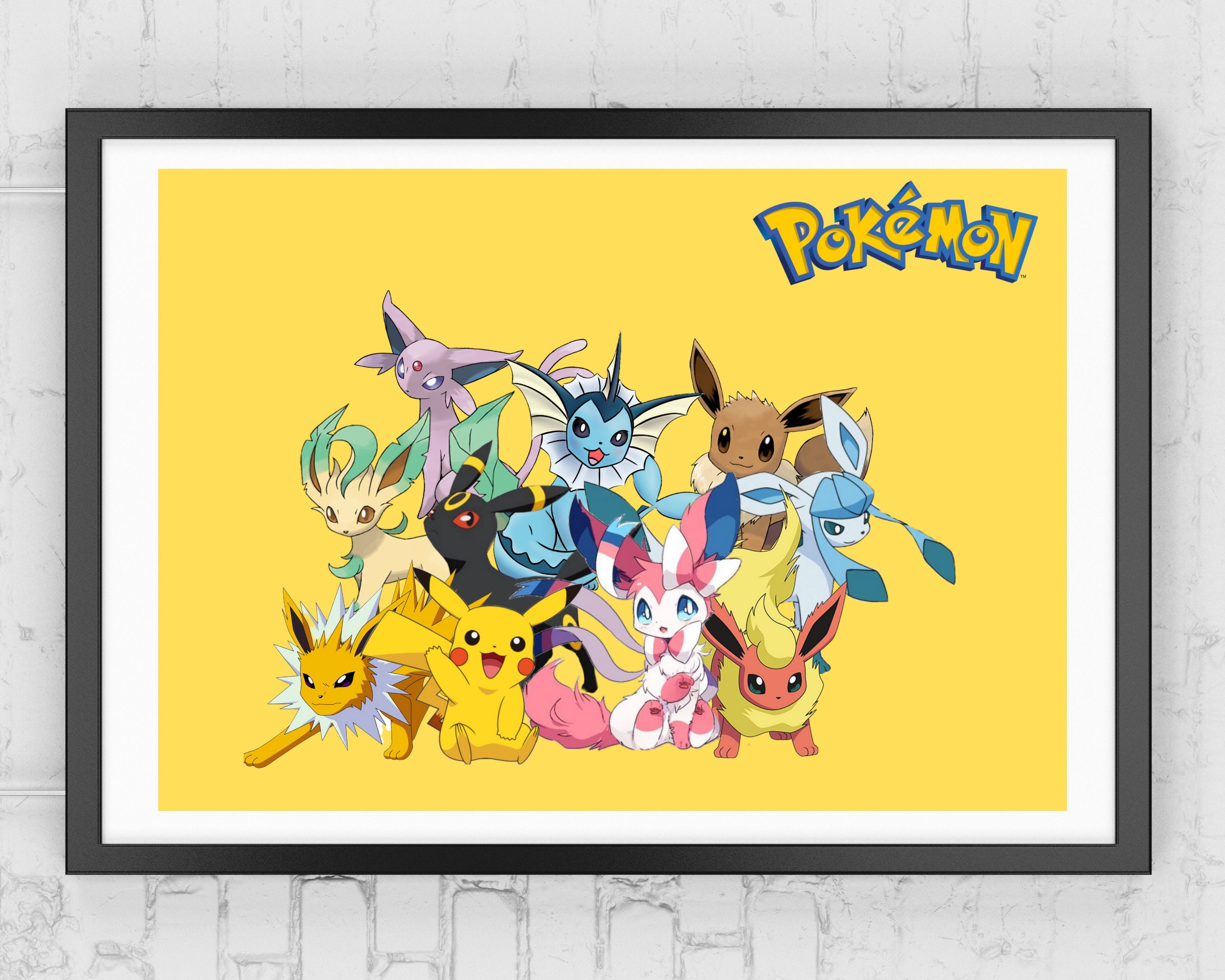 Eevee Eeveelution Poster With Pikachu, Pokemon Poster, Wall Art