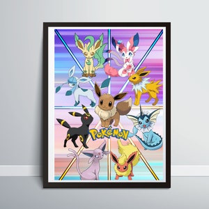 Eevee Evelutions Poster, Pokemon Wall Art, Digital Poster Instant Download, Kids Room Decor, Kids Gift