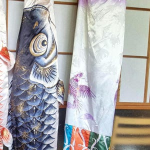 Premium Koinobori Japanese Wall Art – Red & Blue Carp Fish Boys&#39; Day Decoration – Traditional Windsock Tapestry, Takashimaya