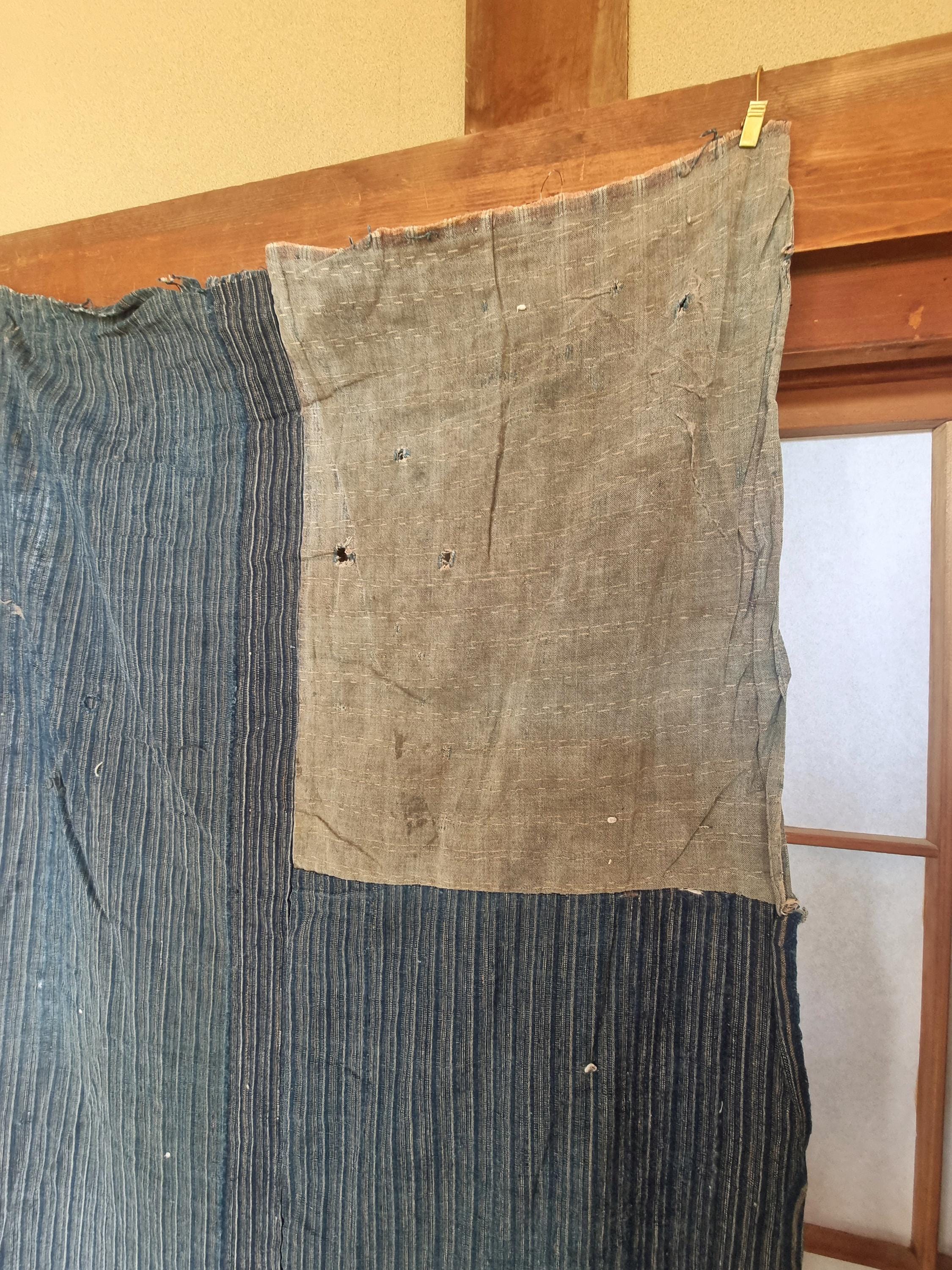 インドインディゴ　ビンテージ布 Japanese vintage big boro fabric, Indigo cotton indigo solid