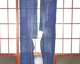 2pc x Boro Vintage Japanese Antique Textile (褤褸) | Indigo Sashiko Patchwork Fabric | One-of-a-Kind Wall Art