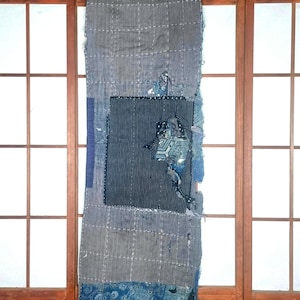 Boro Vintage Japanese Antique Textile (襤褸) | Indygo Sashiko Patchwork Fabric | Unikatowa dekoracja ścienna