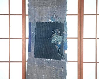 Boro Vintage Japanese Antique Textile (襤褸)| Indigo Sashiko Patchwork Fabric | One-of-a-Kind Wall Art