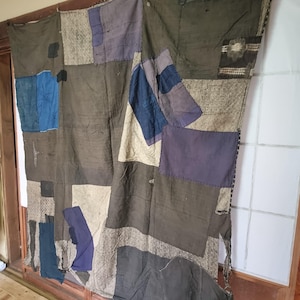 Boro Vintage, textil japonés antiguo de gran tamaño (襤褸) | Tela patchwork Sashiko índigo | Arte mural único