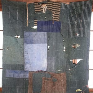 Boro Vintage Textil Japonés Antiguo (襤褸) | Tela Patchwork Sashiko Indigo | Arte de Pared Único