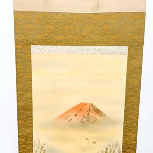 Antike Medetasa Zenzu Hängerolle von Keigaku – Feierliche japanische Fuji-Kalligraphie Kakejiku Kunstdekoration mit Original-Holzbox