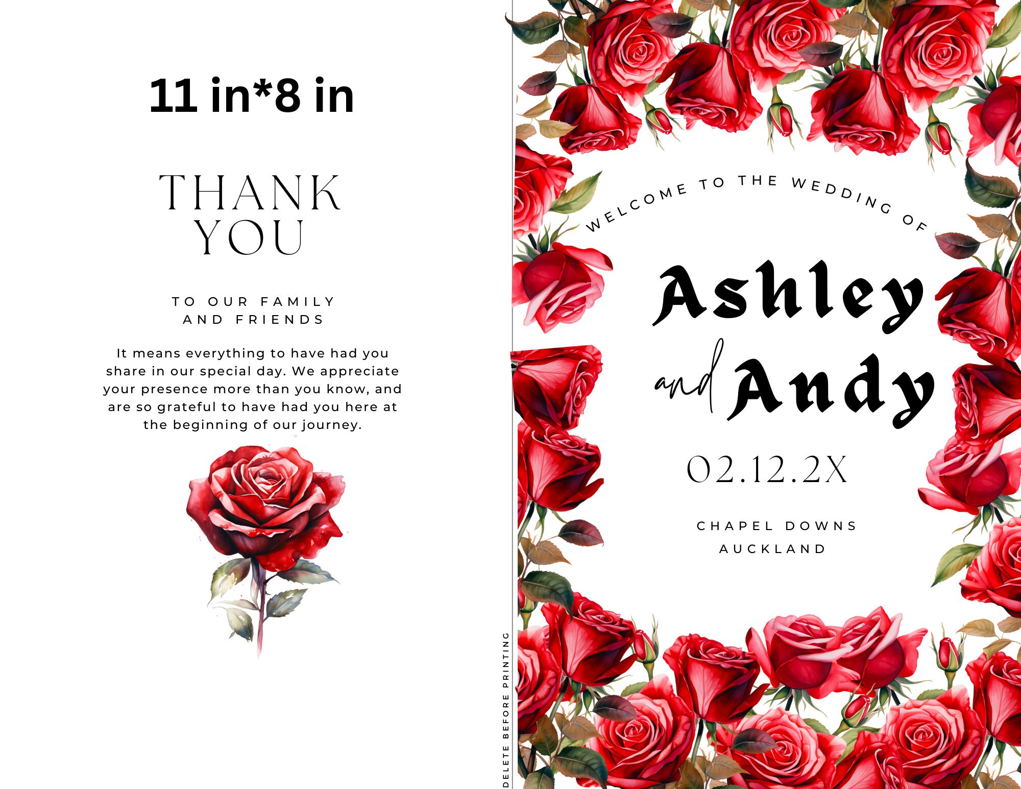 Wedding Program Floral Wedding Program Wedding Program Red Rose ...