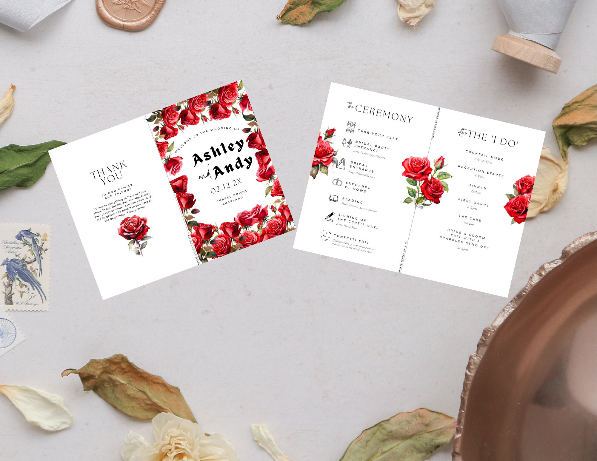 Wedding Program Floral Wedding Program Wedding Program Red Rose ...