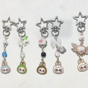Labubu Bunny Phone Charms – Kawaii Beaded Keychains, Pastel Aesthetic Dangle Accessories, Handmade Cute Labubu Merch Gift for Plushie Lovers