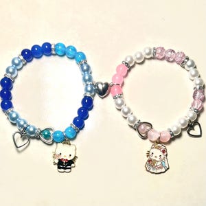 Hello Kitty & Dear Daniel Couples Bracelets – Matching Sanrio Beaded Charm Set, Pastel Kawaii Couple Jewelry, Cute Handmade Gift for Partner