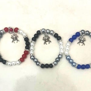 Spider themed Matching Beaded Bracelets, matching, Set of 3, Y2K aesthetics, pink, blue, red, Handmade