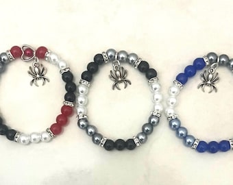 Spider Charm Beaded Bracelet Set, Y2K Matching Bracelets