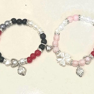 Nana Anime-Inspired Bracelets – Hachi & Nana Osaki Aesthetic Matching Set, Strawberry and Bow Charm Jewelry, Handmade Gift for Anime Girls