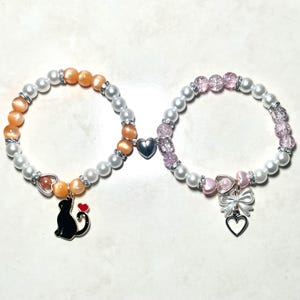 Fruitmand Kyo & Tohru Trio-armbanden – Anime-sieradenset met kralen, bijpassende vriendschapsarmbanden, rode en zwarte kat, magneet