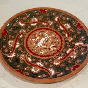 Vintage BONIS POTTERY terra-cotta hand painted plate (Greece)