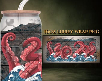 16oz Kraken PNG Wrap for Cups | Digital Download for Libbey Glass | UVDTF