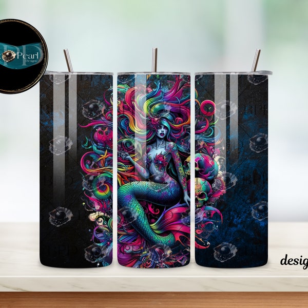 Rainbow Swirls Gothic Mermaid PNG for 20oz Skinny Tumbler - Digital Design