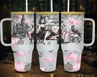 40oz Pink Halloween True Crime PNG Wrap | Spooky Retro Design | Instant Download