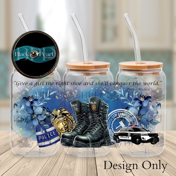 Thin Blue Line Flag Design Digital Print for 16 oz Libbey Wrap, Great Gift for Law Enforcement! | Custom Pop Can Glass Jar Law Enforcement