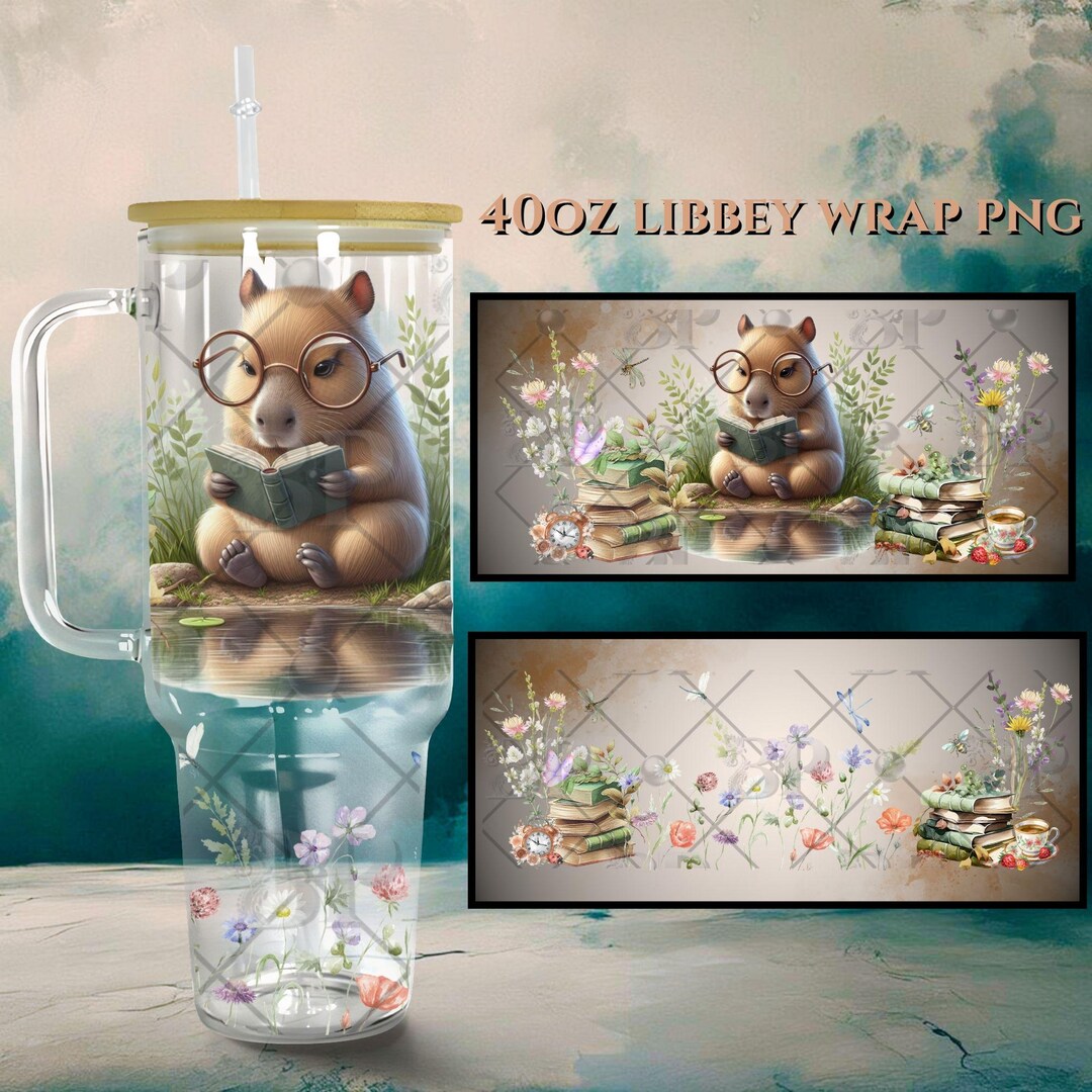 40oz Capybara Libbey Wrap PNG | Reading Book Design | Book Lover ...