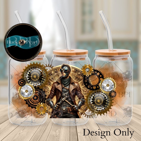 Steampunk inspired PNG file for 16oz Libbey glass - perfect for DIY projects! | Unique steampunk design in a PNG file for 16oz Tumbler