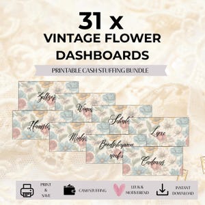 31 x instrumentpaneler för kontantinsamling + 3 budgetspårare | HOLLÄNDSKA | Vintageblomma | kontantinsamling | sparutmaning | euro | budget | sparutmaning|