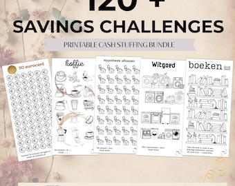 Cash stuffing! 120+ Nederlands spaar challenge voor cashstuffing | euro | simpel & minimalistisch | Meteen te printen en beginnen met sparen