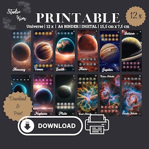 「宇宙」をテーマにした 12 回の貯金チャレンジ | A6 および A5 の惑星 + 星 | デジタル ダウンロード | 貯金チャレンジ | 現金詰め込み | 予算 |