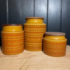 Vintage Saffron pattern storage jars by Hornsea Pottery - MCM