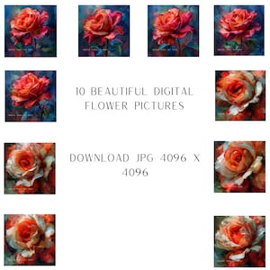 Beautiful Flowers - Set of 10 High-Quality JPGs for Digital Download, Mixed Media, Digital Papercraft