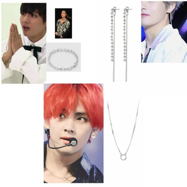 Ensemble 3 pièces Taehyung - Boucles d'oreilles - Bracelet - Accessoires de collier