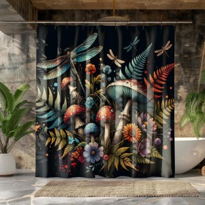 Dark Cottagecore Shower Curtain: Moody Woodland Bathroom Decor