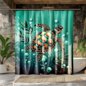 Sea Turtle Shower Curtain: Coastal Boho Bathroom Decor
