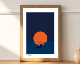 Sunset Swims Art Print, Wild Swim Dip, Cold Water Swim Club, Sea and sunset Print, wild swimmer gift, Framed ocean print
