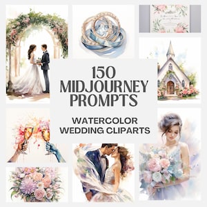 150 spunti di metà viaggio per clipart acquerello matrimonio, icone clipart estetiche di spunti di matrimonio, sposa sposo pastello, spunti di metà viaggio