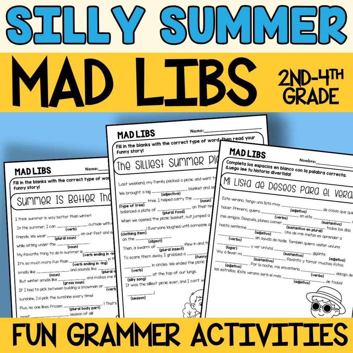 Silly Summer Mad Libs for Kids - Vacation Break Fun Grammer Games in ...